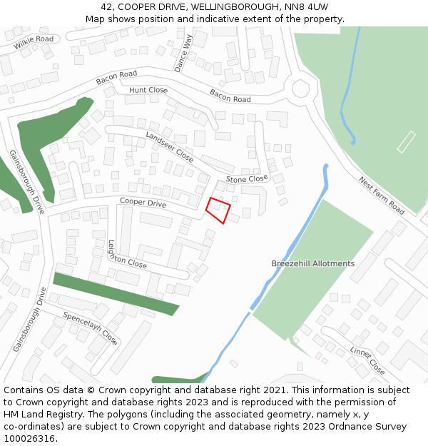 42, COOPER DRIVE, WELLINGBOROUGH, NN8 4UW: Location map and indicative extent of plot