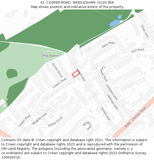 42, COOPER ROAD, WINDLESHAM, GU20 6EA: Location map and indicative extent of plot