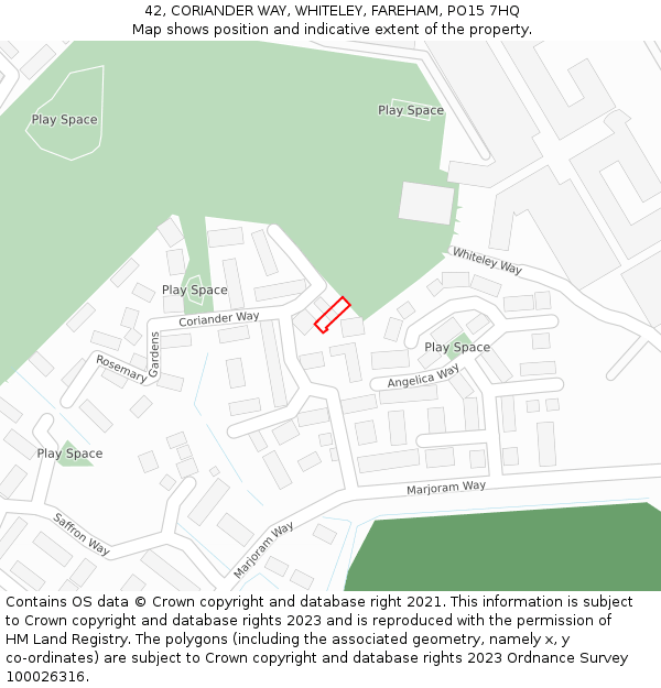 42, CORIANDER WAY, WHITELEY, FAREHAM, PO15 7HQ: Location map and indicative extent of plot