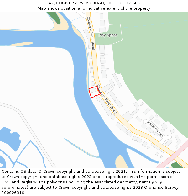 42, COUNTESS WEAR ROAD, EXETER, EX2 6LR: Location map and indicative extent of plot