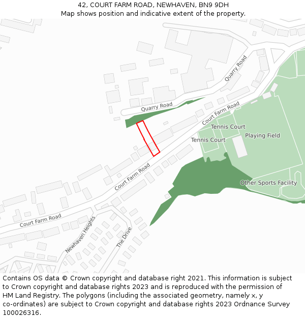 42, COURT FARM ROAD, NEWHAVEN, BN9 9DH: Location map and indicative extent of plot