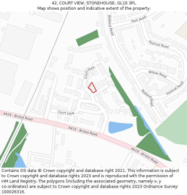 42, COURT VIEW, STONEHOUSE, GL10 3PL: Location map and indicative extent of plot