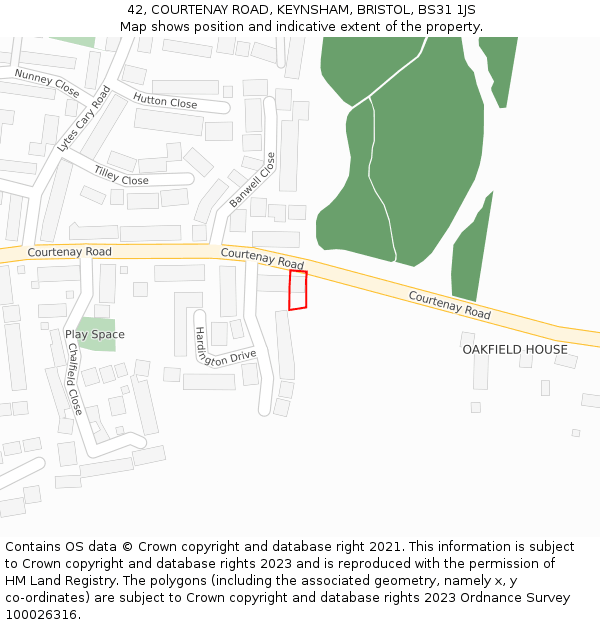 42, COURTENAY ROAD, KEYNSHAM, BRISTOL, BS31 1JS: Location map and indicative extent of plot