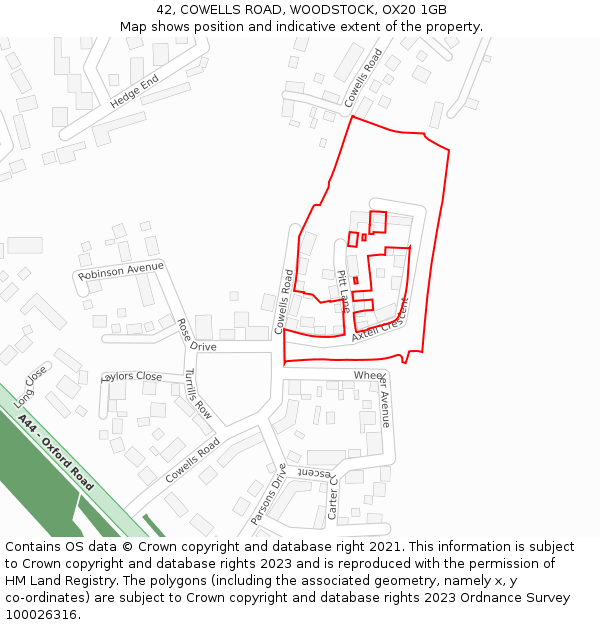 42, COWELLS ROAD, WOODSTOCK, OX20 1GB: Location map and indicative extent of plot