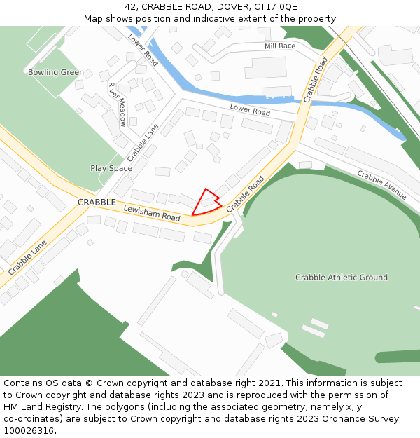 42, CRABBLE ROAD, DOVER, CT17 0QE: Location map and indicative extent of plot