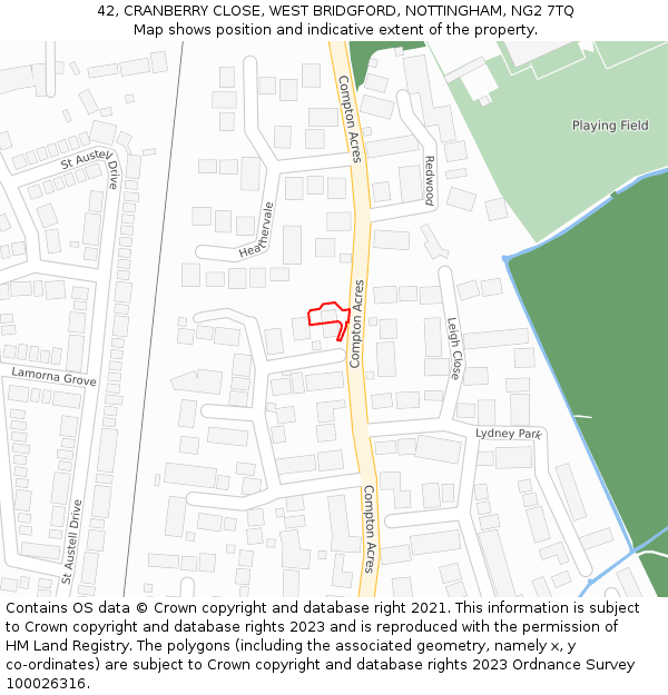 42, CRANBERRY CLOSE, WEST BRIDGFORD, NOTTINGHAM, NG2 7TQ: Location map and indicative extent of plot