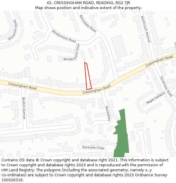 42, CRESSINGHAM ROAD, READING, RG2 7JR: Location map and indicative extent of plot