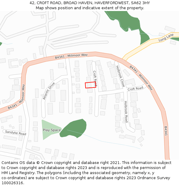 42, CROFT ROAD, BROAD HAVEN, HAVERFORDWEST, SA62 3HY: Location map and indicative extent of plot