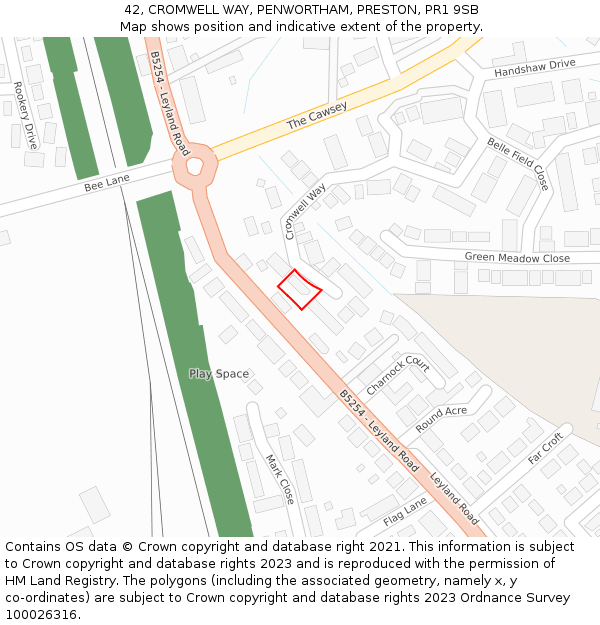 42, CROMWELL WAY, PENWORTHAM, PRESTON, PR1 9SB: Location map and indicative extent of plot