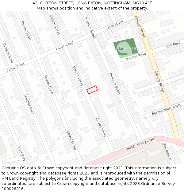 42, CURZON STREET, LONG EATON, NOTTINGHAM, NG10 4FT: Location map and indicative extent of plot