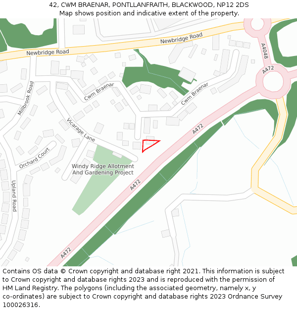42, CWM BRAENAR, PONTLLANFRAITH, BLACKWOOD, NP12 2DS: Location map and indicative extent of plot