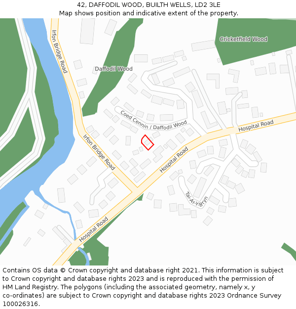 42, DAFFODIL WOOD, BUILTH WELLS, LD2 3LE: Location map and indicative extent of plot