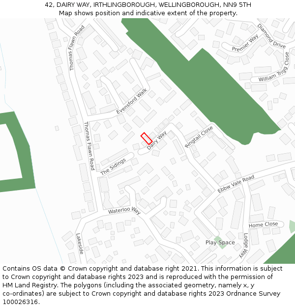 42, DAIRY WAY, IRTHLINGBOROUGH, WELLINGBOROUGH, NN9 5TH: Location map and indicative extent of plot