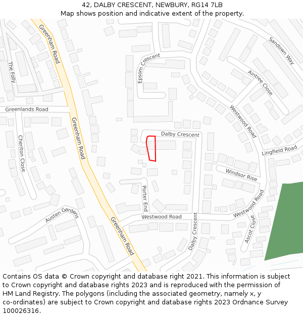 42, DALBY CRESCENT, NEWBURY, RG14 7LB: Location map and indicative extent of plot