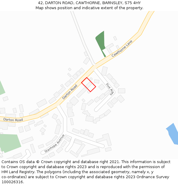 42, DARTON ROAD, CAWTHORNE, BARNSLEY, S75 4HY: Location map and indicative extent of plot