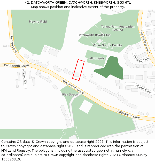 42, DATCHWORTH GREEN, DATCHWORTH, KNEBWORTH, SG3 6TL: Location map and indicative extent of plot