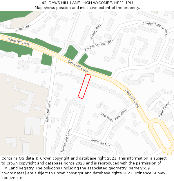 42, DAWS HILL LANE, HIGH WYCOMBE, HP11 1PU: Location map and indicative extent of plot