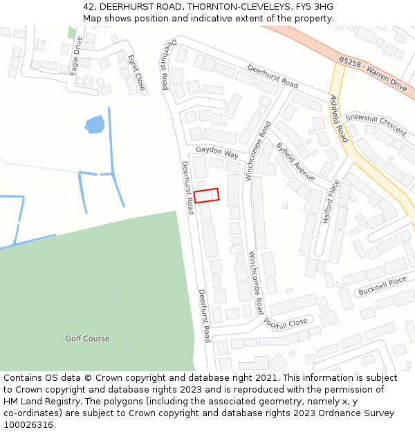 42, DEERHURST ROAD, THORNTON-CLEVELEYS, FY5 3HG: Location map and indicative extent of plot