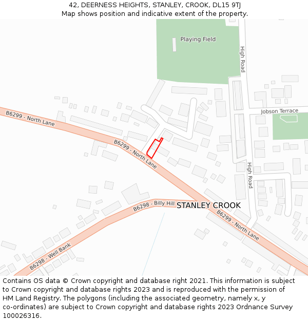 42, DEERNESS HEIGHTS, STANLEY, CROOK, DL15 9TJ: Location map and indicative extent of plot