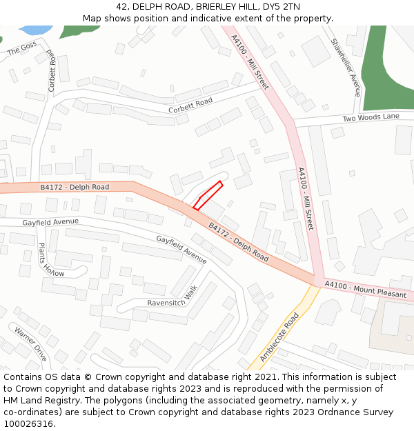 42, DELPH ROAD, BRIERLEY HILL, DY5 2TN: Location map and indicative extent of plot