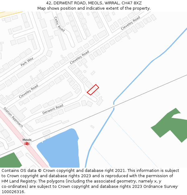 42, DERWENT ROAD, MEOLS, WIRRAL, CH47 8XZ: Location map and indicative extent of plot