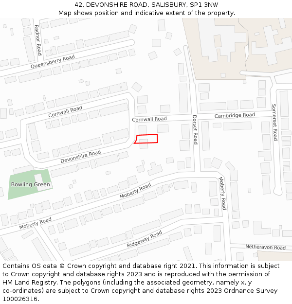 42, DEVONSHIRE ROAD, SALISBURY, SP1 3NW: Location map and indicative extent of plot