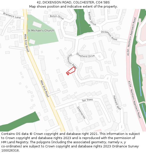 42, DICKENSON ROAD, COLCHESTER, CO4 5BS: Location map and indicative extent of plot