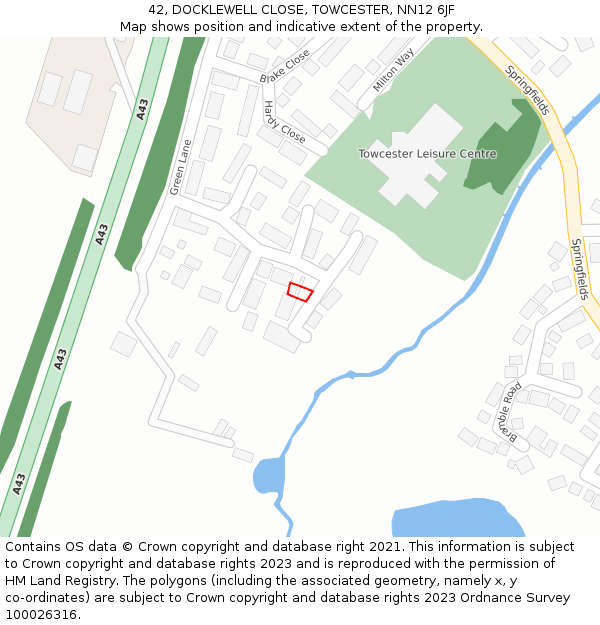 42, DOCKLEWELL CLOSE, TOWCESTER, NN12 6JF: Location map and indicative extent of plot
