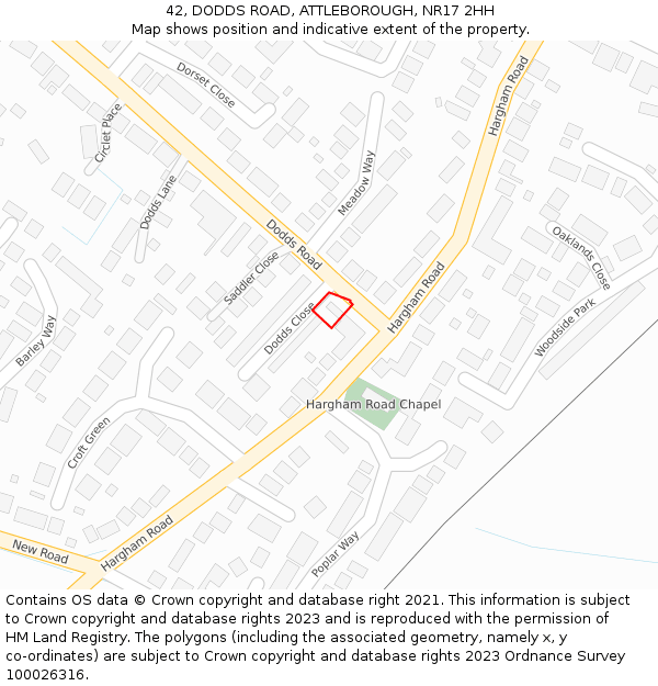 42, DODDS ROAD, ATTLEBOROUGH, NR17 2HH: Location map and indicative extent of plot