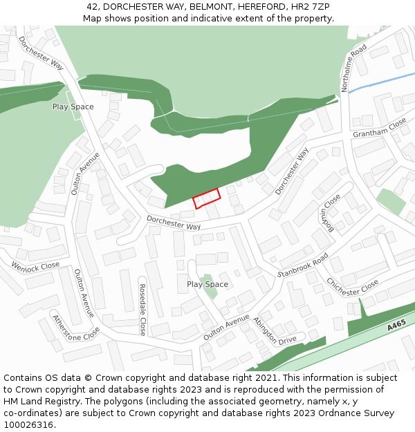 42, DORCHESTER WAY, BELMONT, HEREFORD, HR2 7ZP: Location map and indicative extent of plot