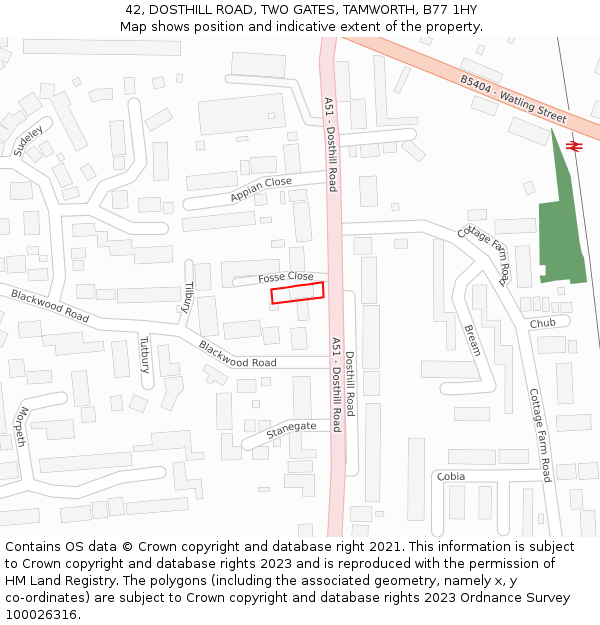 42, DOSTHILL ROAD, TWO GATES, TAMWORTH, B77 1HY: Location map and indicative extent of plot