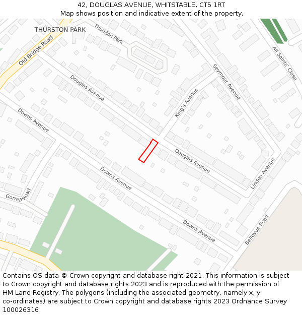 42, DOUGLAS AVENUE, WHITSTABLE, CT5 1RT: Location map and indicative extent of plot