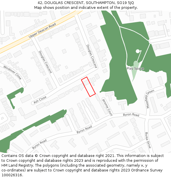 42, DOUGLAS CRESCENT, SOUTHAMPTON, SO19 5JQ: Location map and indicative extent of plot