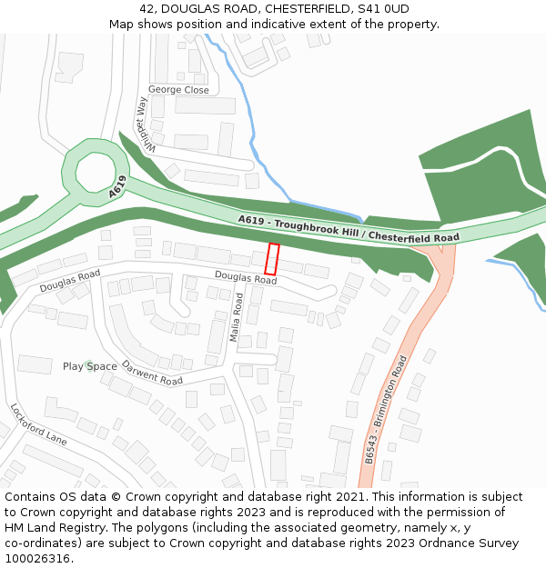 42, DOUGLAS ROAD, CHESTERFIELD, S41 0UD: Location map and indicative extent of plot