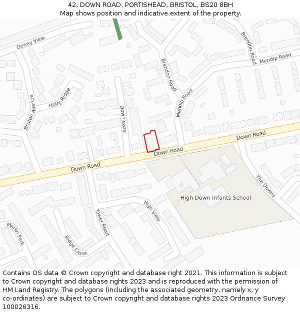 42, DOWN ROAD, PORTISHEAD, BRISTOL, BS20 8BH: Location map and indicative extent of plot