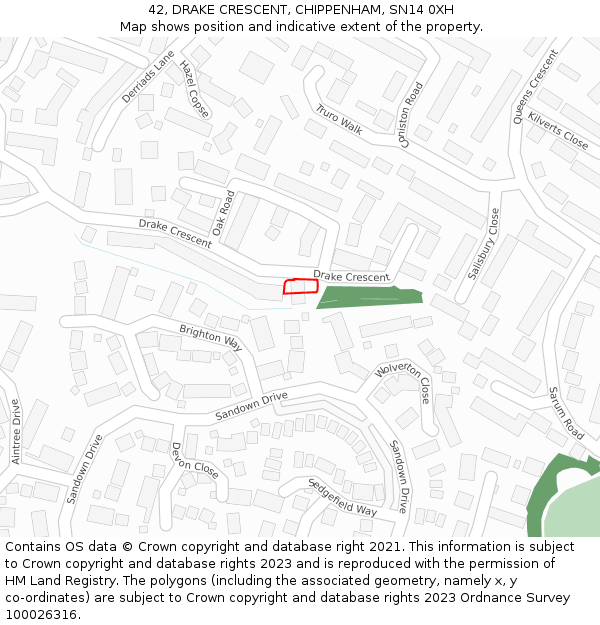 42, DRAKE CRESCENT, CHIPPENHAM, SN14 0XH: Location map and indicative extent of plot