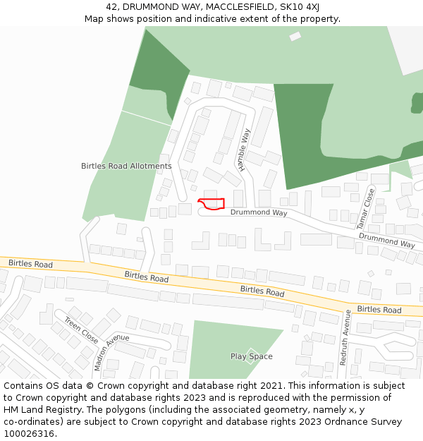 42, DRUMMOND WAY, MACCLESFIELD, SK10 4XJ: Location map and indicative extent of plot