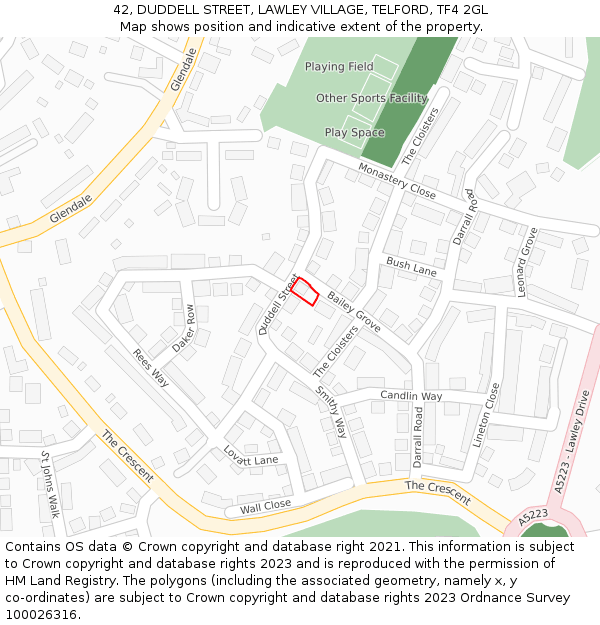 42, DUDDELL STREET, LAWLEY VILLAGE, TELFORD, TF4 2GL: Location map and indicative extent of plot