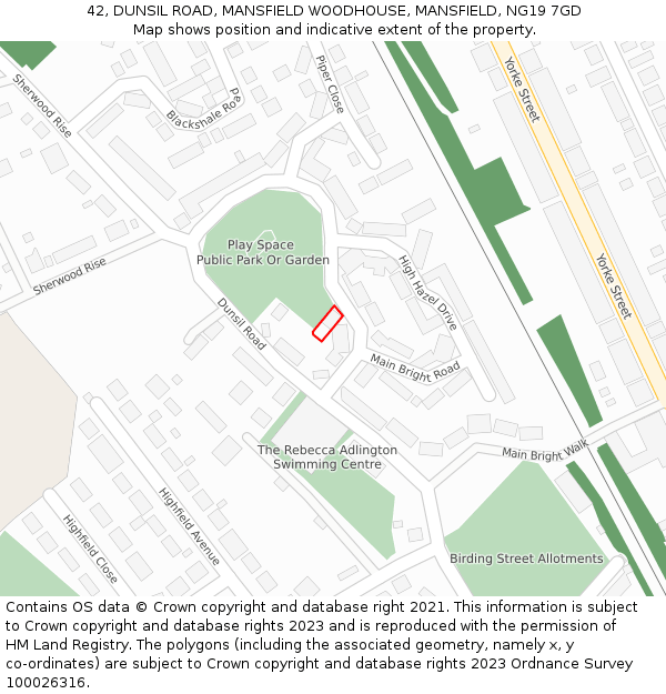 42, DUNSIL ROAD, MANSFIELD WOODHOUSE, MANSFIELD, NG19 7GD: Location map and indicative extent of plot