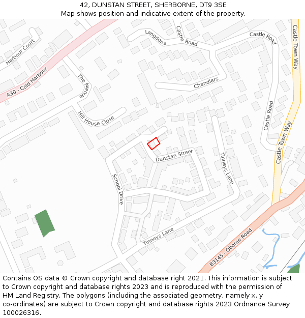 42, DUNSTAN STREET, SHERBORNE, DT9 3SE: Location map and indicative extent of plot