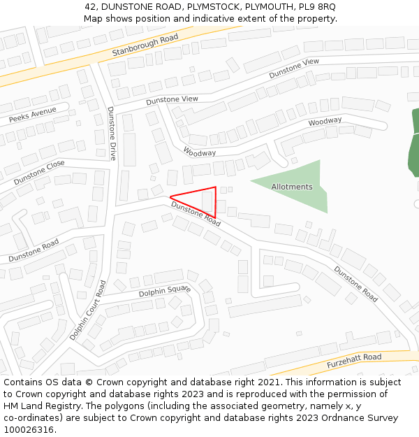 42, DUNSTONE ROAD, PLYMSTOCK, PLYMOUTH, PL9 8RQ: Location map and indicative extent of plot