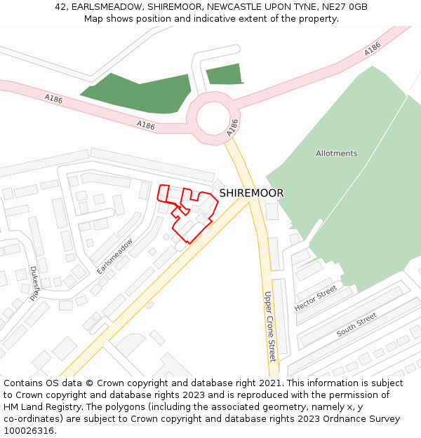 42, EARLSMEADOW, SHIREMOOR, NEWCASTLE UPON TYNE, NE27 0GB: Location map and indicative extent of plot