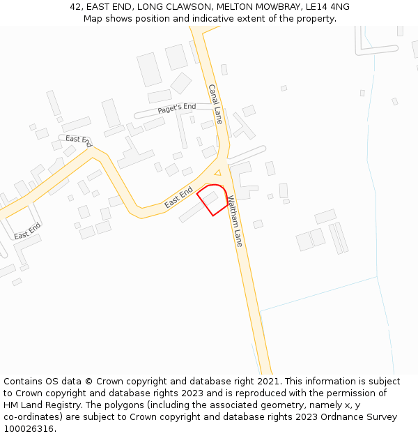 42, EAST END, LONG CLAWSON, MELTON MOWBRAY, LE14 4NG: Location map and indicative extent of plot