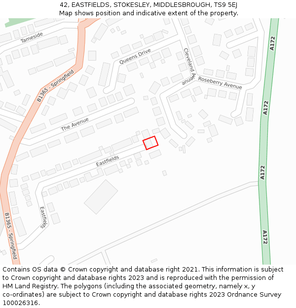 42, EASTFIELDS, STOKESLEY, MIDDLESBROUGH, TS9 5EJ: Location map and indicative extent of plot