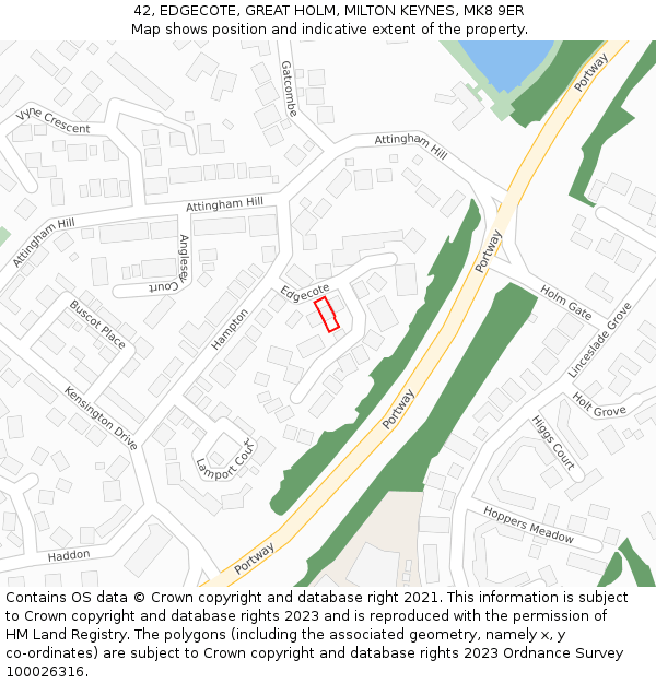 42, EDGECOTE, GREAT HOLM, MILTON KEYNES, MK8 9ER: Location map and indicative extent of plot