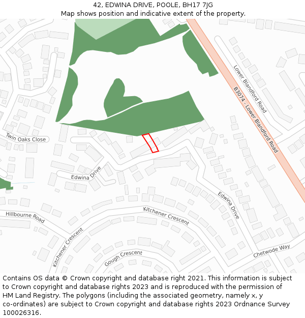 42, EDWINA DRIVE, POOLE, BH17 7JG: Location map and indicative extent of plot