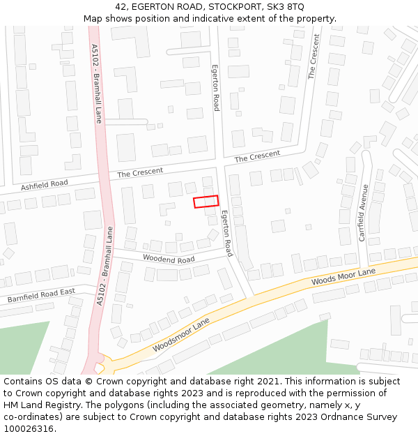 42, EGERTON ROAD, STOCKPORT, SK3 8TQ: Location map and indicative extent of plot