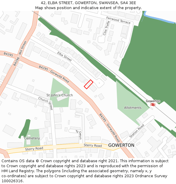 42, ELBA STREET, GOWERTON, SWANSEA, SA4 3EE: Location map and indicative extent of plot
