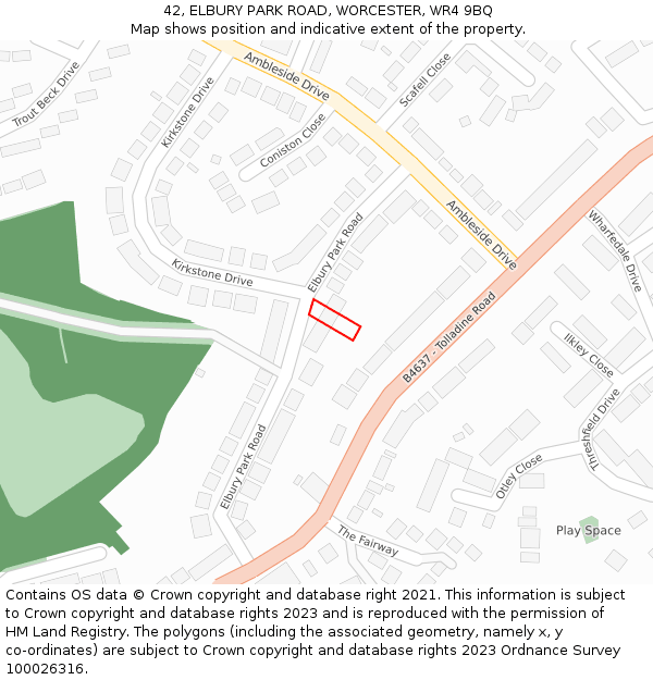 42, ELBURY PARK ROAD, WORCESTER, WR4 9BQ: Location map and indicative extent of plot