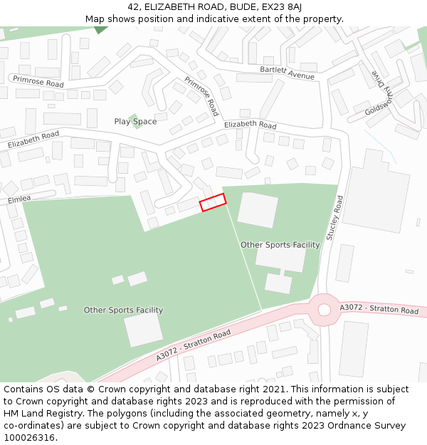 42, ELIZABETH ROAD, BUDE, EX23 8AJ: Location map and indicative extent of plot